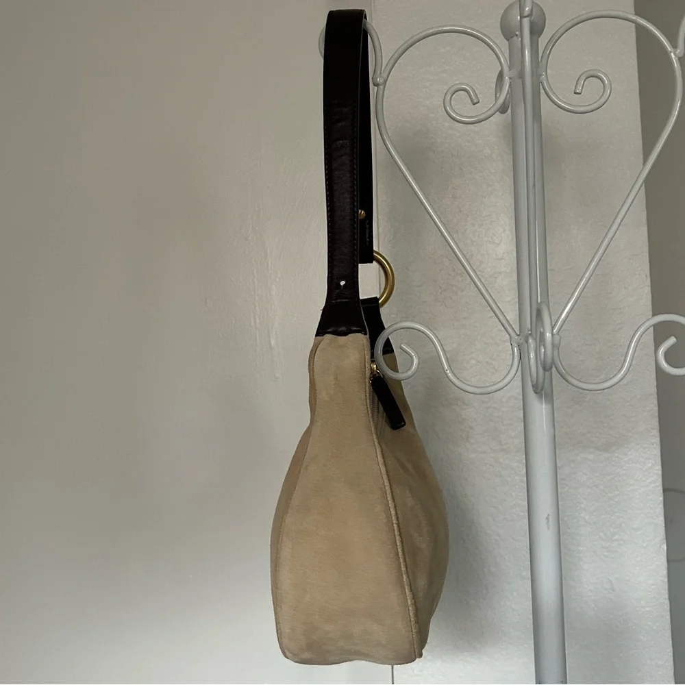 Escada Leather Trim Suede Shoulder Bag - Picture 5 of 15
